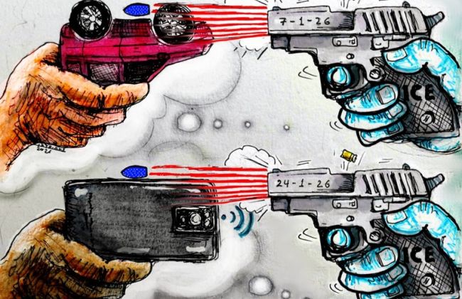 Ο ICE σκοτώνει ανθρώπους στην Αμερική. Σκίτσο του Πάνου Ιατρίδη